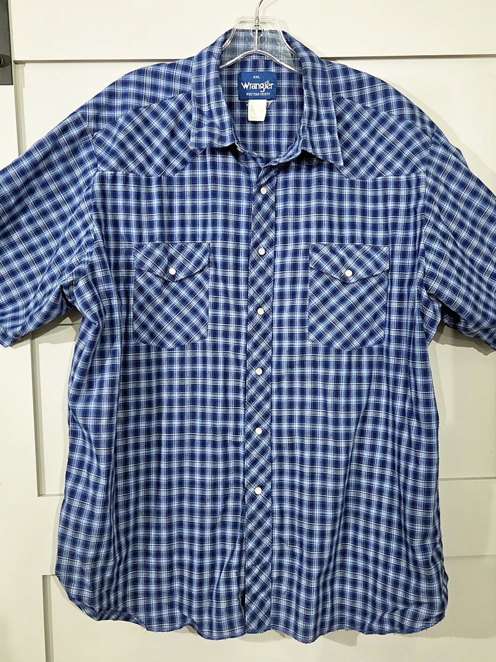 Wrangler Blue and Black Plaid Western Pearl Snap Shirt - Picture 1 of 3